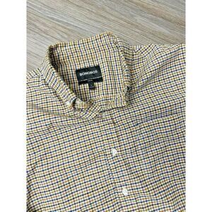 Bonobos Mens Button Down Shirt‎ Size Large Blue Brown Plaid Slim Fit Long Sleeve